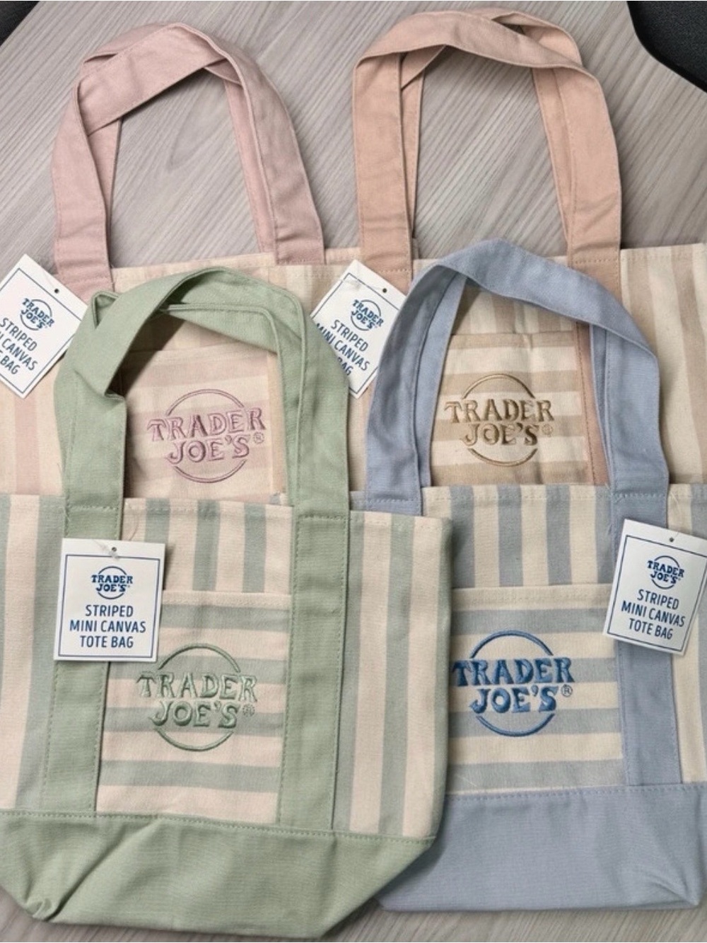 1 Trader Joe's Striped Canvas Mini Tote Bag - Pastel Colors
